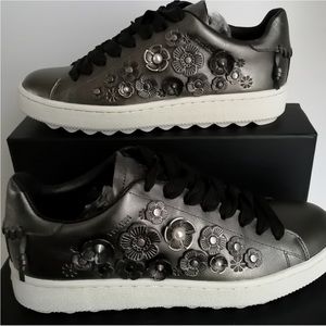 Coach Tea Rose Metallic Leather Low-Top Sneakers